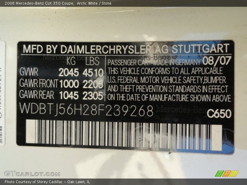 Arctic White / Stone 2008 Mercedes-Benz CLK 350 Coupe