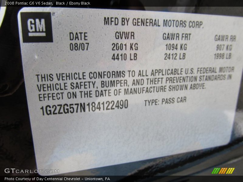 Black / Ebony Black 2008 Pontiac G6 V6 Sedan
