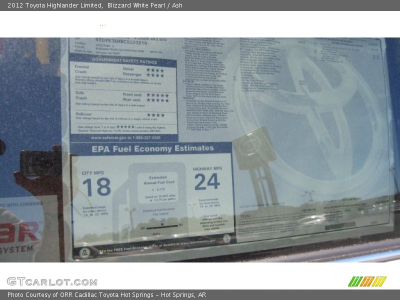 Blizzard White Pearl / Ash 2012 Toyota Highlander Limited