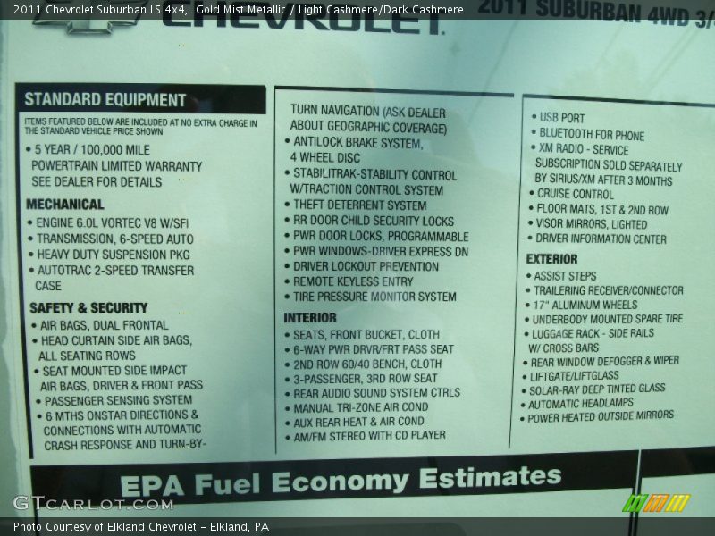  2011 Suburban LS 4x4 Window Sticker