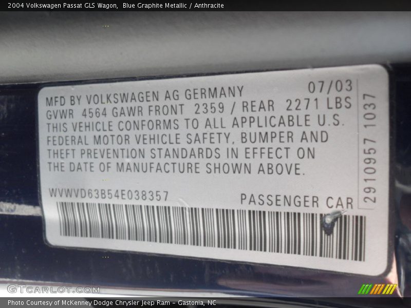 Blue Graphite Metallic / Anthracite 2004 Volkswagen Passat GLS Wagon