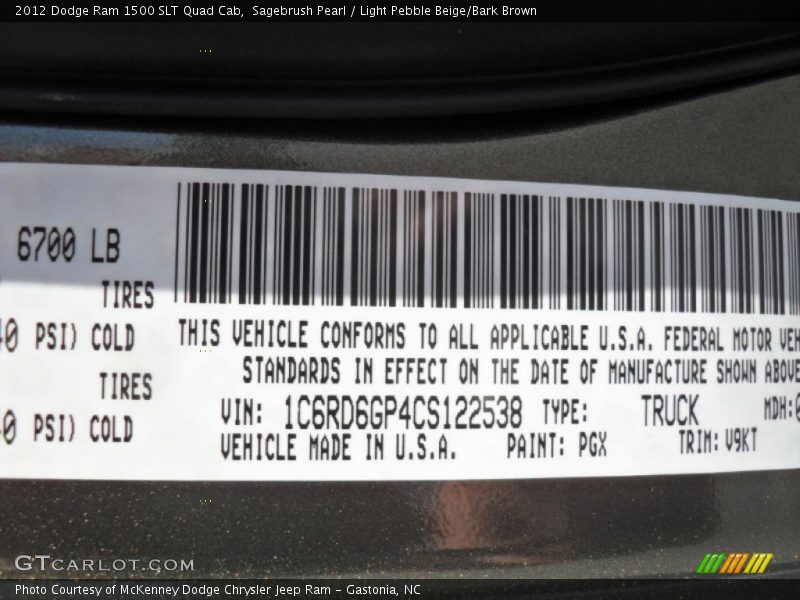 2012 Ram 1500 SLT Quad Cab Sagebrush Pearl Color Code PGX