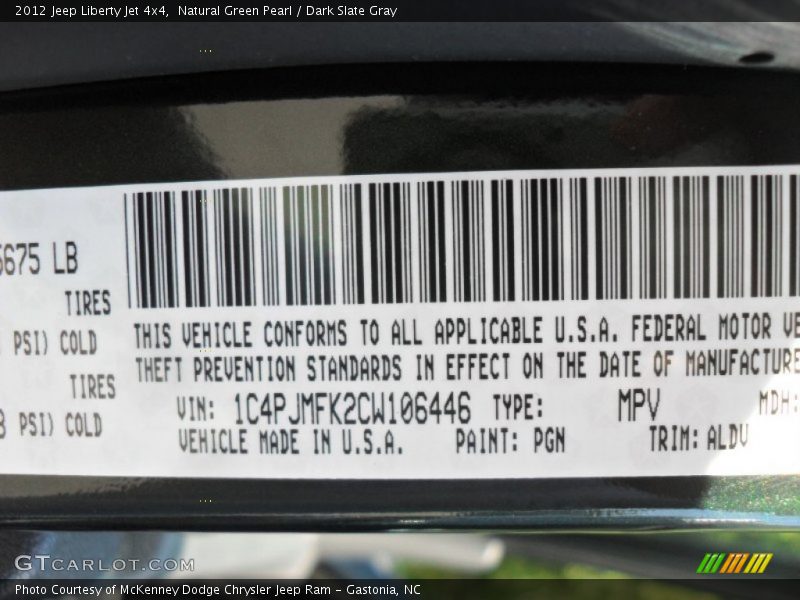 2012 Liberty Jet 4x4 Natural Green Pearl Color Code PGN