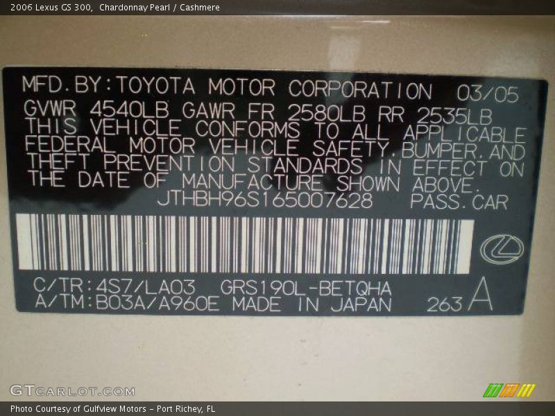 2006 GS 300 Chardonnay Pearl Color Code 4S7