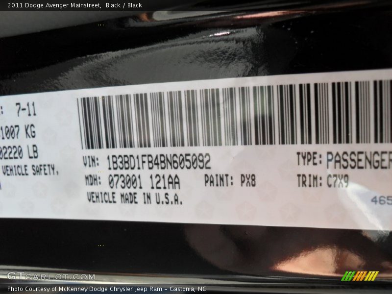 Black / Black 2011 Dodge Avenger Mainstreet