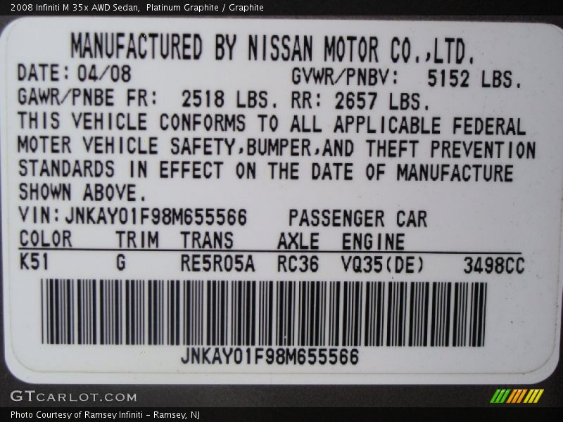 Platinum Graphite / Graphite 2008 Infiniti M 35x AWD Sedan