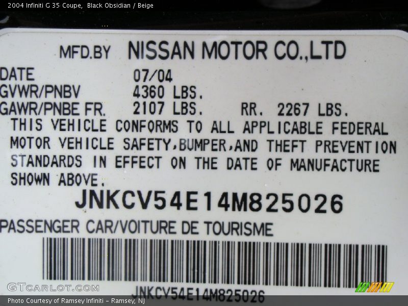 Black Obsidian / Beige 2004 Infiniti G 35 Coupe