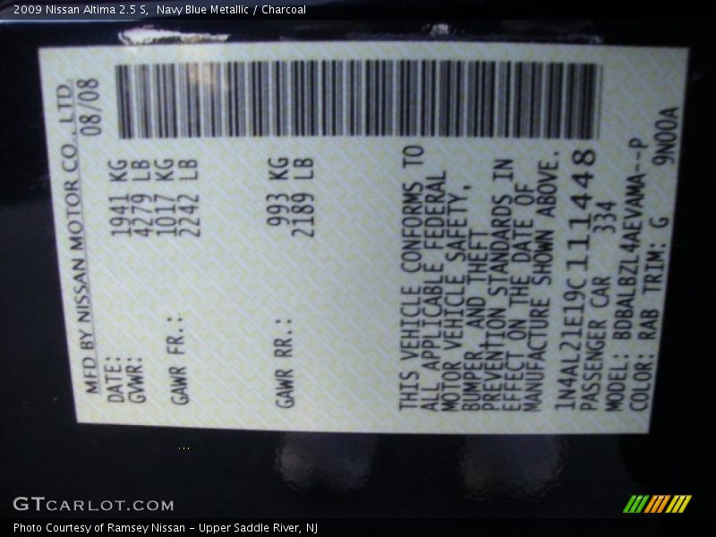 Navy Blue Metallic / Charcoal 2009 Nissan Altima 2.5 S