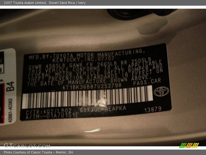 Desert Sand Mica / Ivory 2007 Toyota Avalon Limited