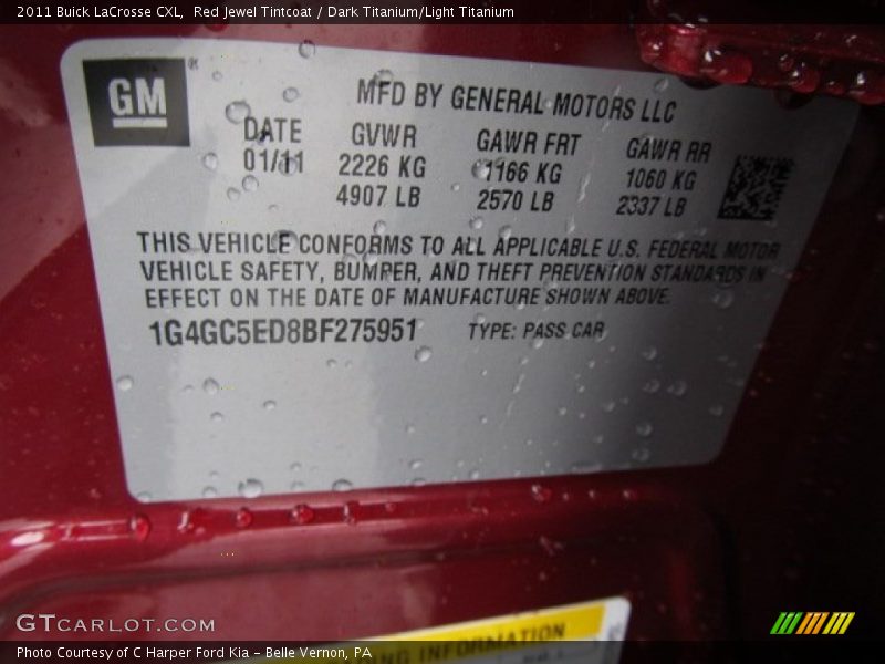 Red Jewel Tintcoat / Dark Titanium/Light Titanium 2011 Buick LaCrosse CXL