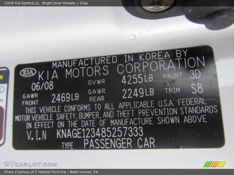 Bright Silver Metallic / Gray 2008 Kia Optima LX