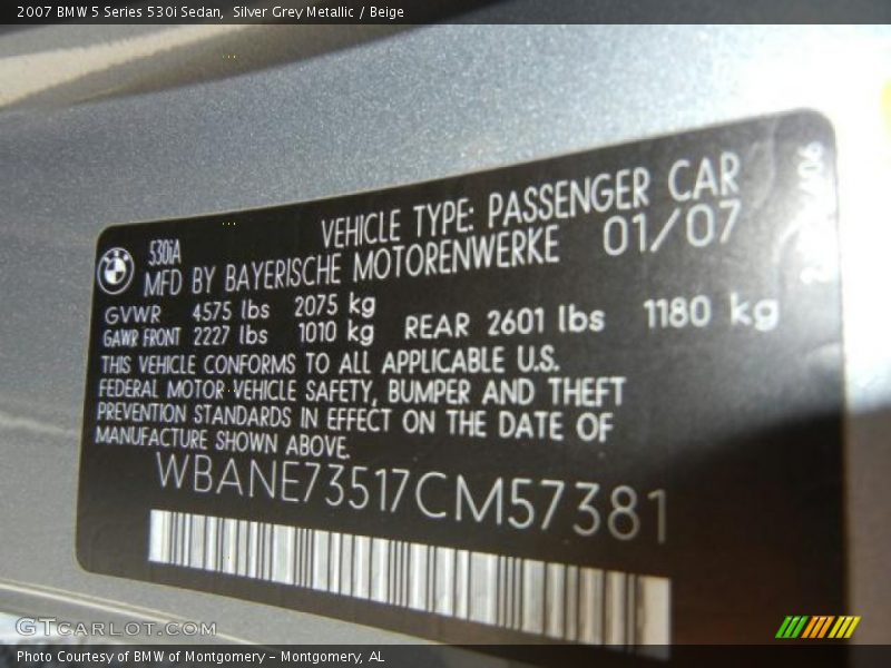 Silver Grey Metallic / Beige 2007 BMW 5 Series 530i Sedan
