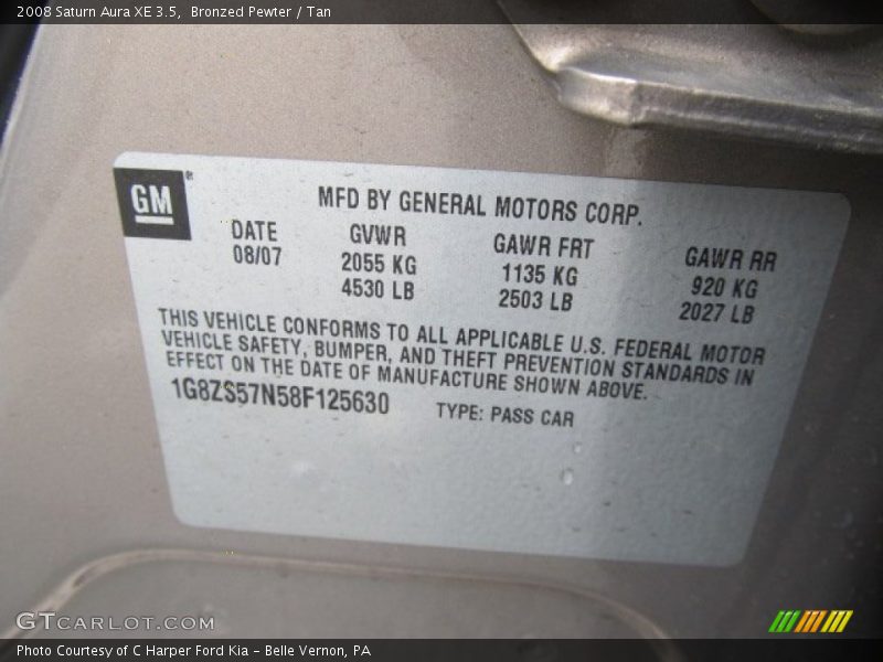 Bronzed Pewter / Tan 2008 Saturn Aura XE 3.5