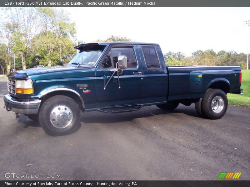 Pacific Green Metallic / Medium Mocha 1997 Ford F350 XLT Extended Cab Dually