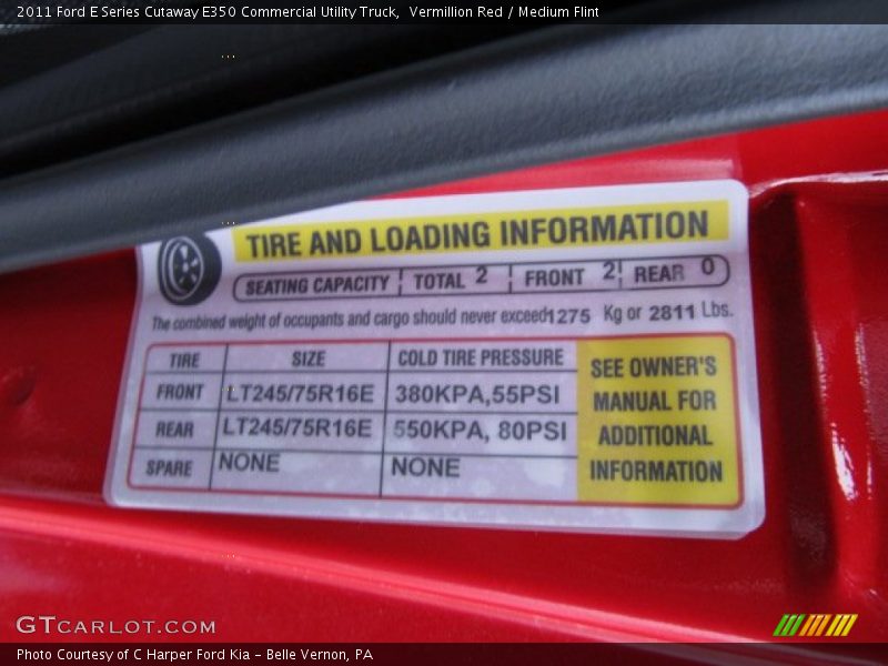 Info Tag of 2011 E Series Cutaway E350 Commercial Utility Truck