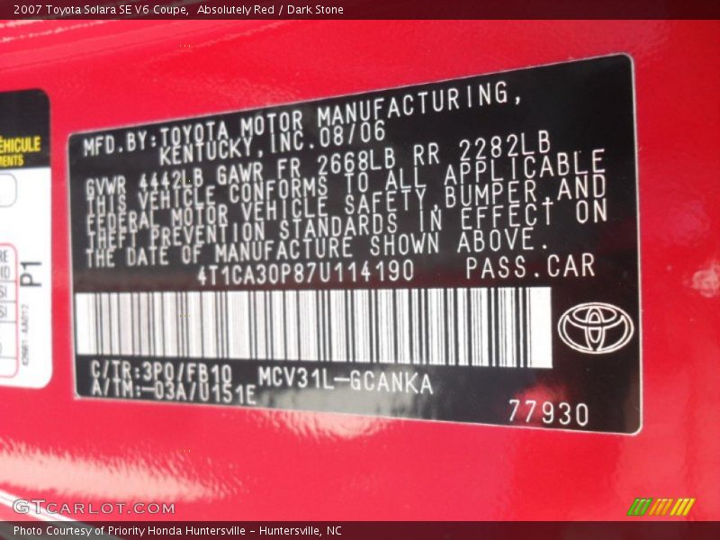 Absolutely Red / Dark Stone 2007 Toyota Solara SE V6 Coupe