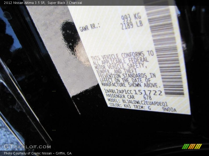 Super Black / Charcoal 2012 Nissan Altima 3.5 SR