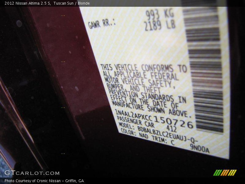 Tuscan Sun / Blonde 2012 Nissan Altima 2.5 S