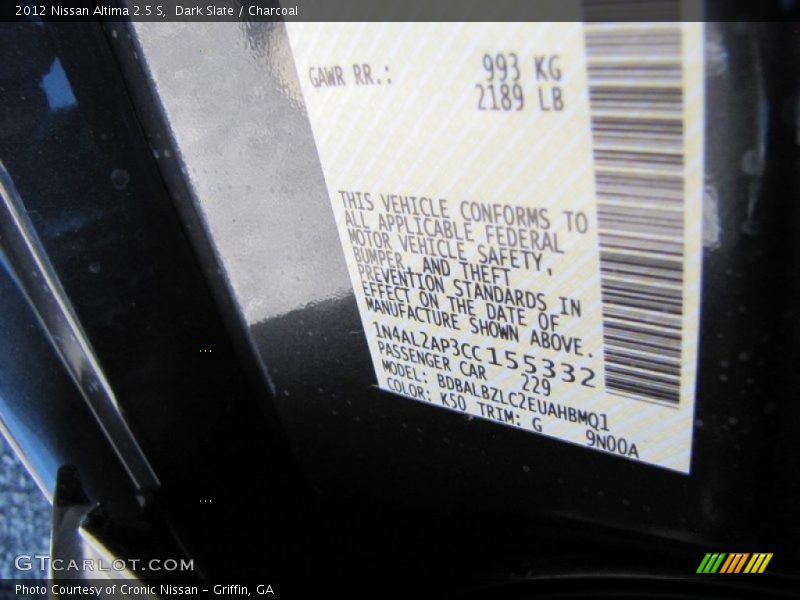 Dark Slate / Charcoal 2012 Nissan Altima 2.5 S