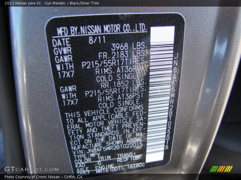 Gun Metallic / Black/Silver Trim 2011 Nissan Juke SV