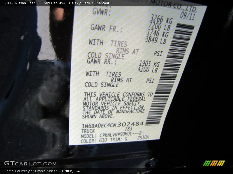 2012 Titan SL Crew Cab 4x4 Galaxy Black Color Code G10