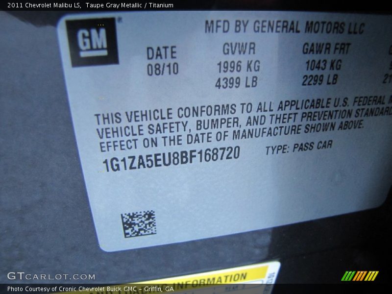 Taupe Gray Metallic / Titanium 2011 Chevrolet Malibu LS