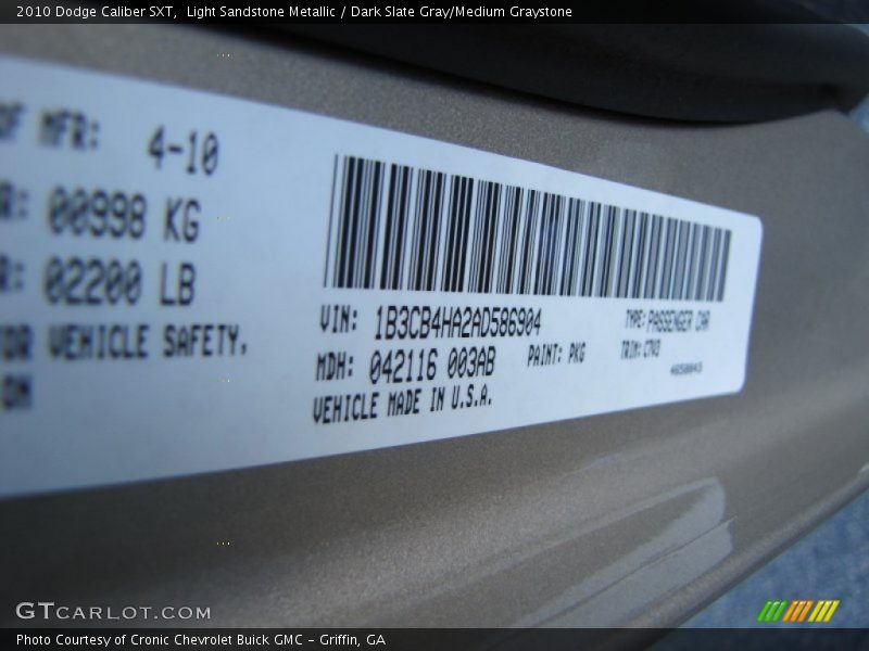 Light Sandstone Metallic / Dark Slate Gray/Medium Graystone 2010 Dodge Caliber SXT