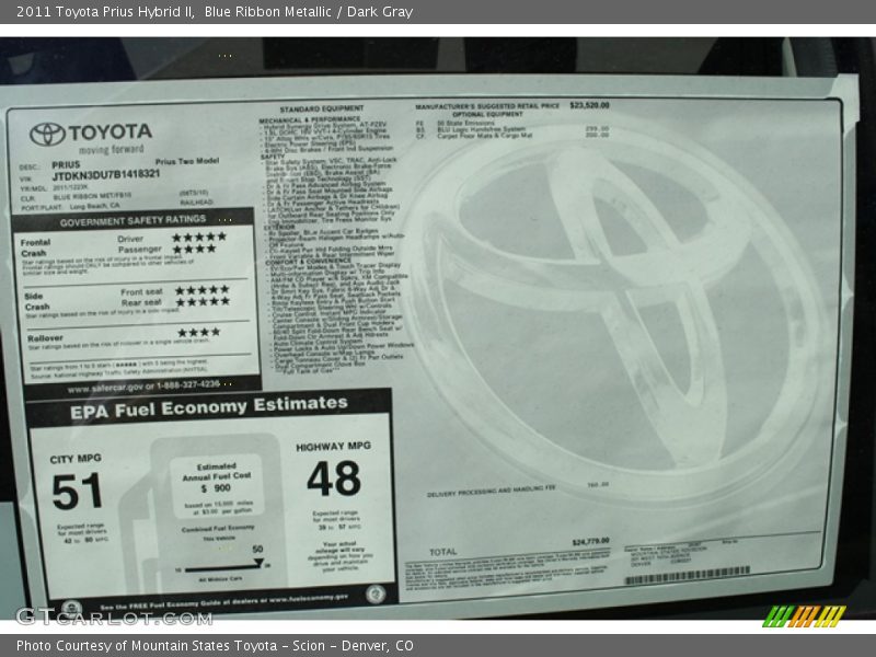 Blue Ribbon Metallic / Dark Gray 2011 Toyota Prius Hybrid II