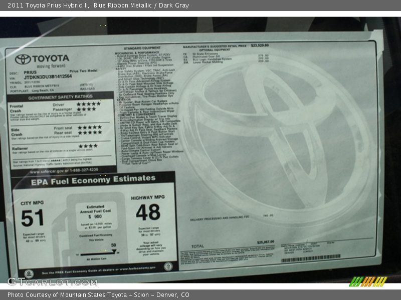 Blue Ribbon Metallic / Dark Gray 2011 Toyota Prius Hybrid II