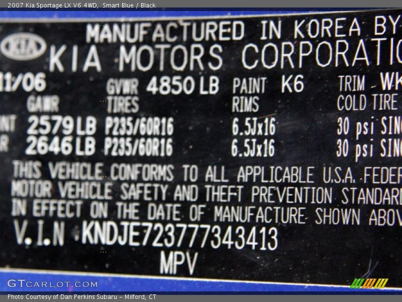 Smart Blue / Black 2007 Kia Sportage LX V6 4WD