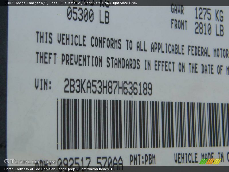 Steel Blue Metallic / Dark Slate Gray/Light Slate Gray 2007 Dodge Charger R/T