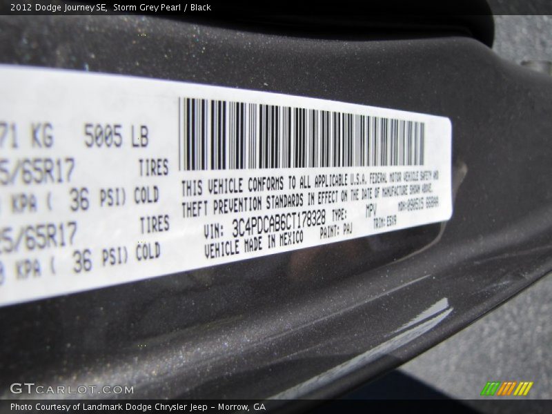 Storm Grey Pearl / Black 2012 Dodge Journey SE