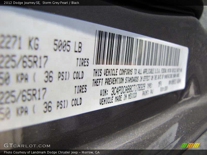 Storm Grey Pearl / Black 2012 Dodge Journey SE