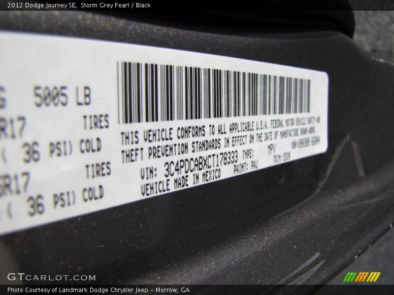 Storm Grey Pearl / Black 2012 Dodge Journey SE