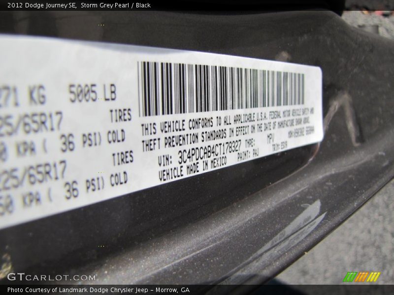 Storm Grey Pearl / Black 2012 Dodge Journey SE