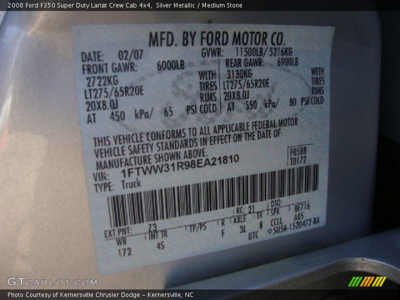 Silver Metallic / Medium Stone 2008 Ford F350 Super Duty Lariat Crew Cab 4x4