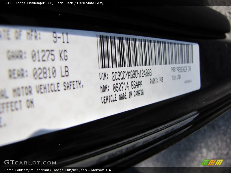 Pitch Black / Dark Slate Gray 2012 Dodge Challenger SXT