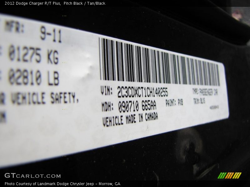 Pitch Black / Tan/Black 2012 Dodge Charger R/T Plus