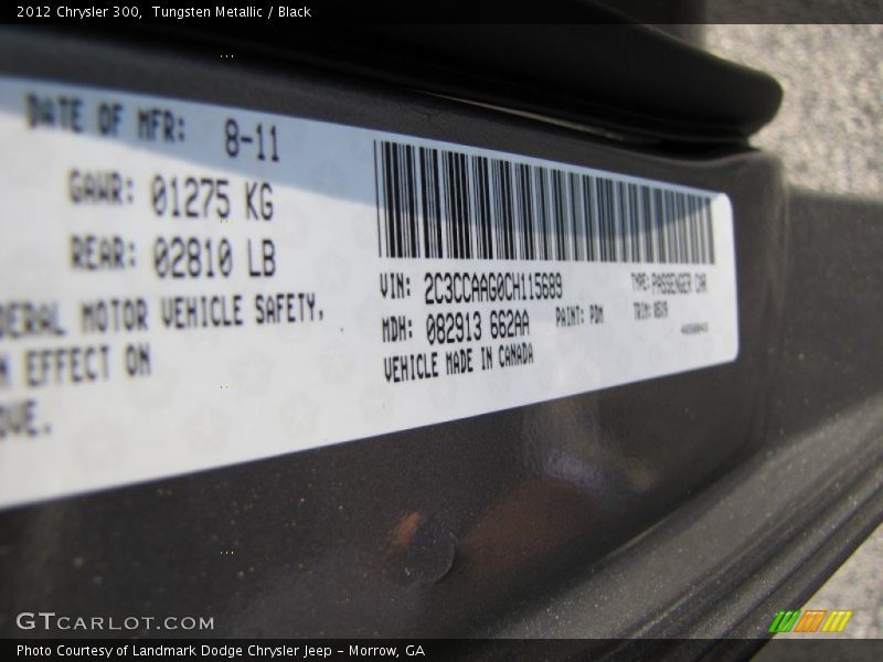 Tungsten Metallic / Black 2012 Chrysler 300