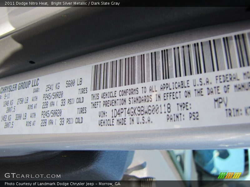 Bright Silver Metallic / Dark Slate Gray 2011 Dodge Nitro Heat