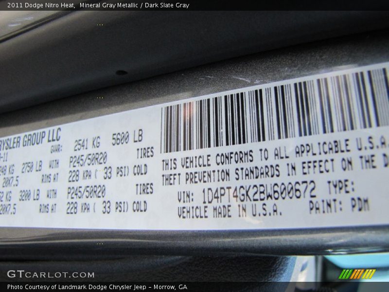 Mineral Gray Metallic / Dark Slate Gray 2011 Dodge Nitro Heat