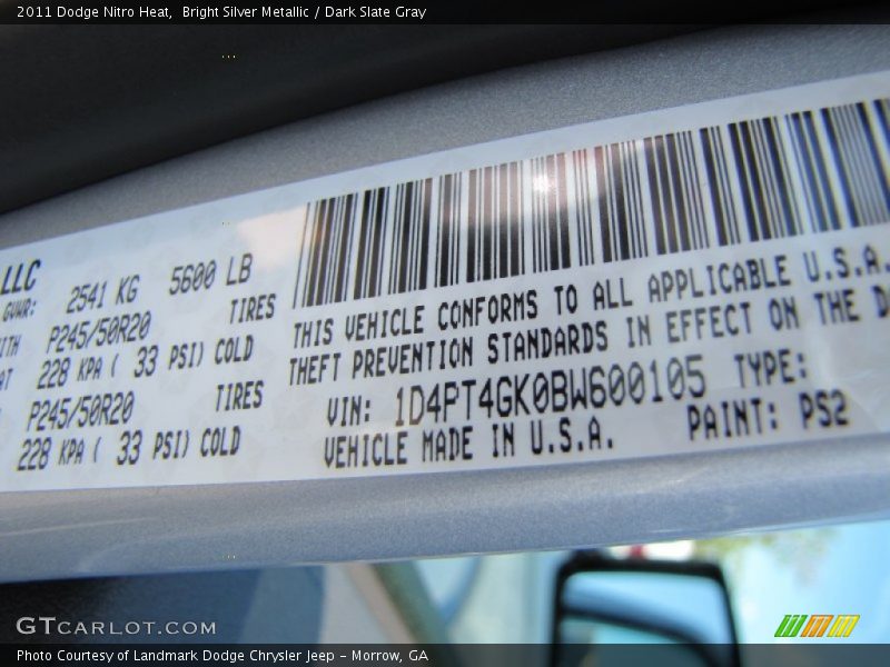 Bright Silver Metallic / Dark Slate Gray 2011 Dodge Nitro Heat