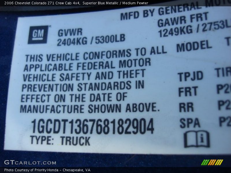 Superior Blue Metallic / Medium Pewter 2006 Chevrolet Colorado Z71 Crew Cab 4x4