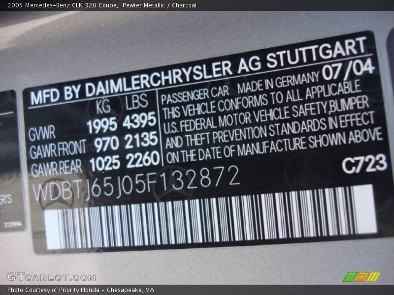 Pewter Metallic / Charcoal 2005 Mercedes-Benz CLK 320 Coupe