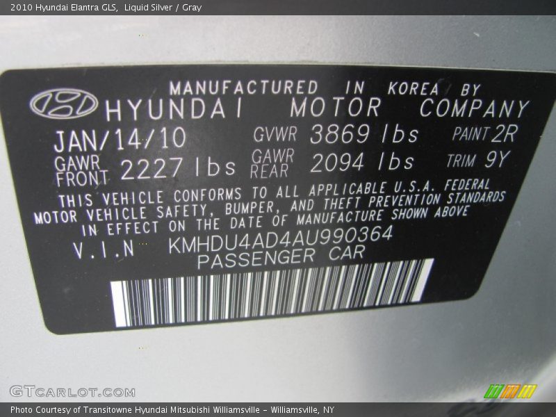 Liquid Silver / Gray 2010 Hyundai Elantra GLS