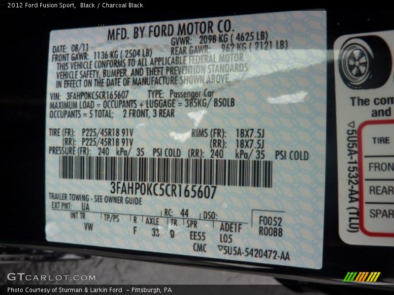 2012 Fusion Sport Black Color Code UA