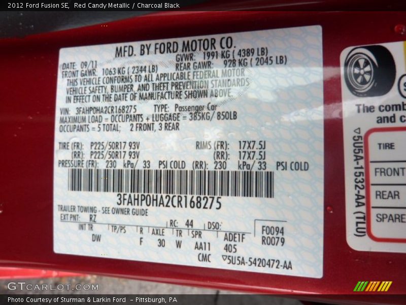 Red Candy Metallic / Charcoal Black 2012 Ford Fusion SE