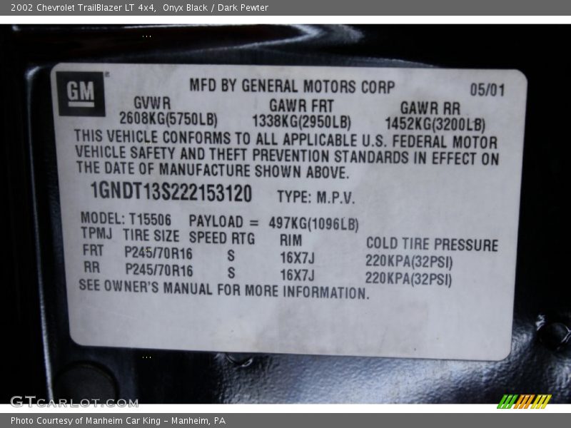 Onyx Black / Dark Pewter 2002 Chevrolet TrailBlazer LT 4x4