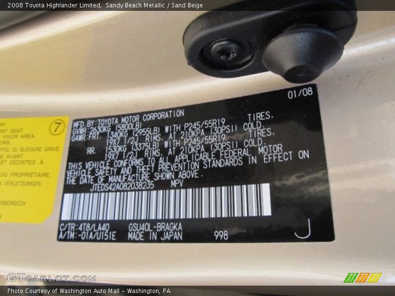 Sandy Beach Metallic / Sand Beige 2008 Toyota Highlander Limited