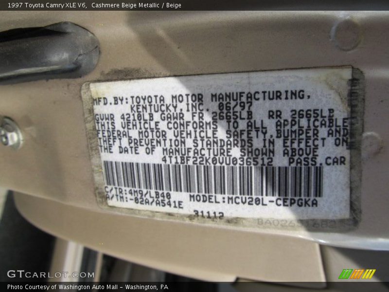Cashmere Beige Metallic / Beige 1997 Toyota Camry XLE V6